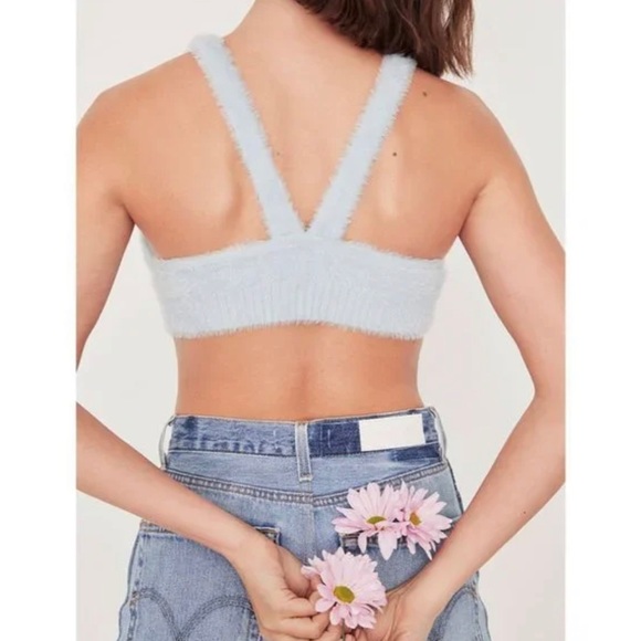 For Love and Lemons Devon Sleeveless Fuzzy Crop Top Large NEW NWT LIGHT BLUE - Picture 2 of 5